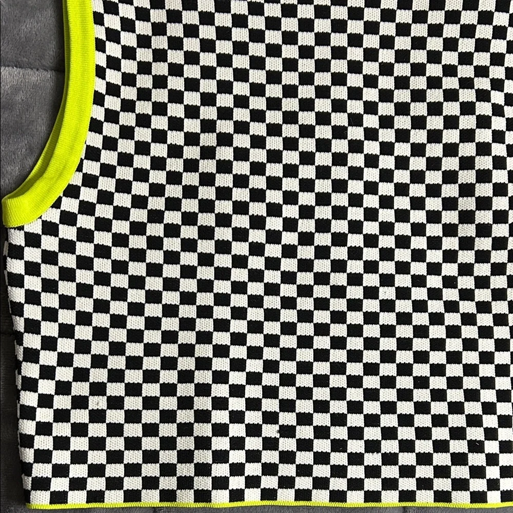 Zara Black and White Checkered Top with Neon Accents - Picture 3 of 8